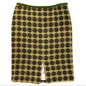 Sara Jane 8 Chatreuse & Black Woven Wool Blend Pencil Skirt Velvet Waistband